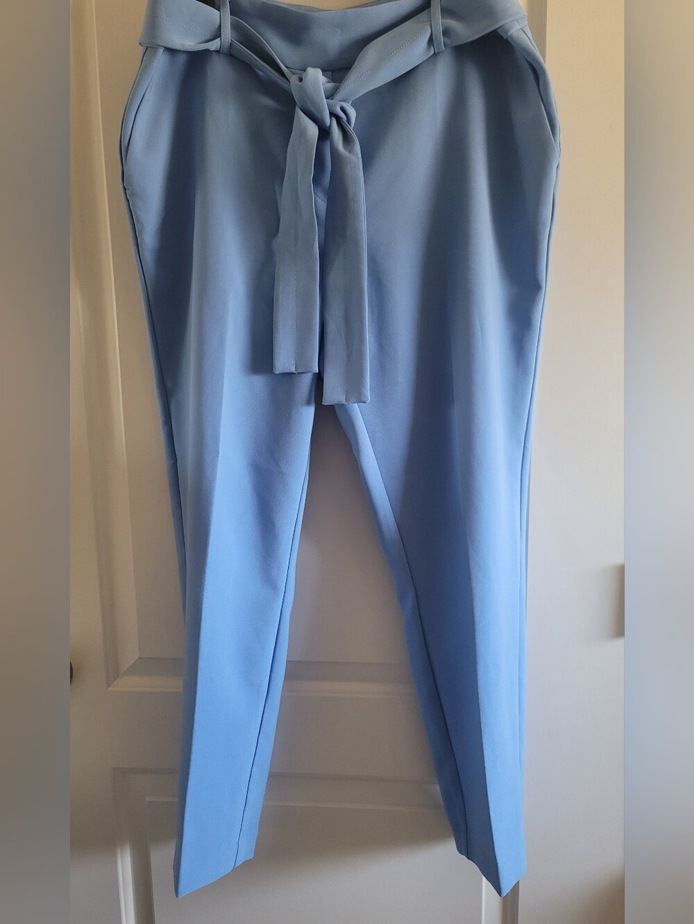 Straight-Leg Tie-Waist Pants in Light Blue - Picture 2 of 6